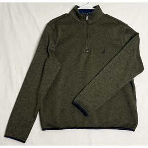 Nautica Men's Small 1/4 Zip‎ Pullover Sweater Green Blue-Collar Casual